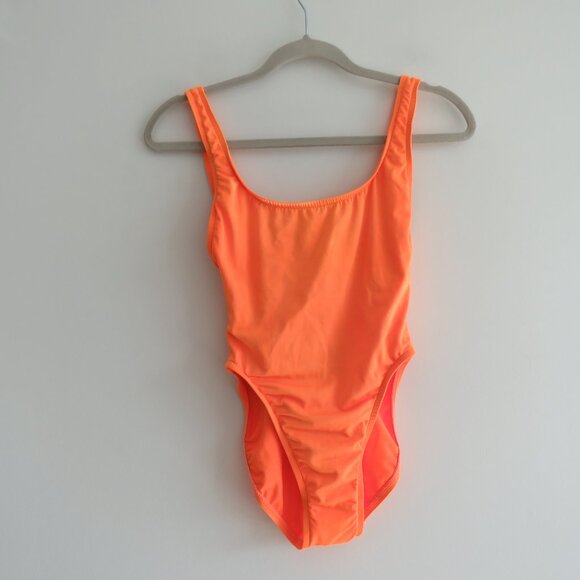 VINTAGE GOTCHA 90s Neon Orange Aztec Embroidered Open Back Swimsuit - Size S - Picture 4 of 15